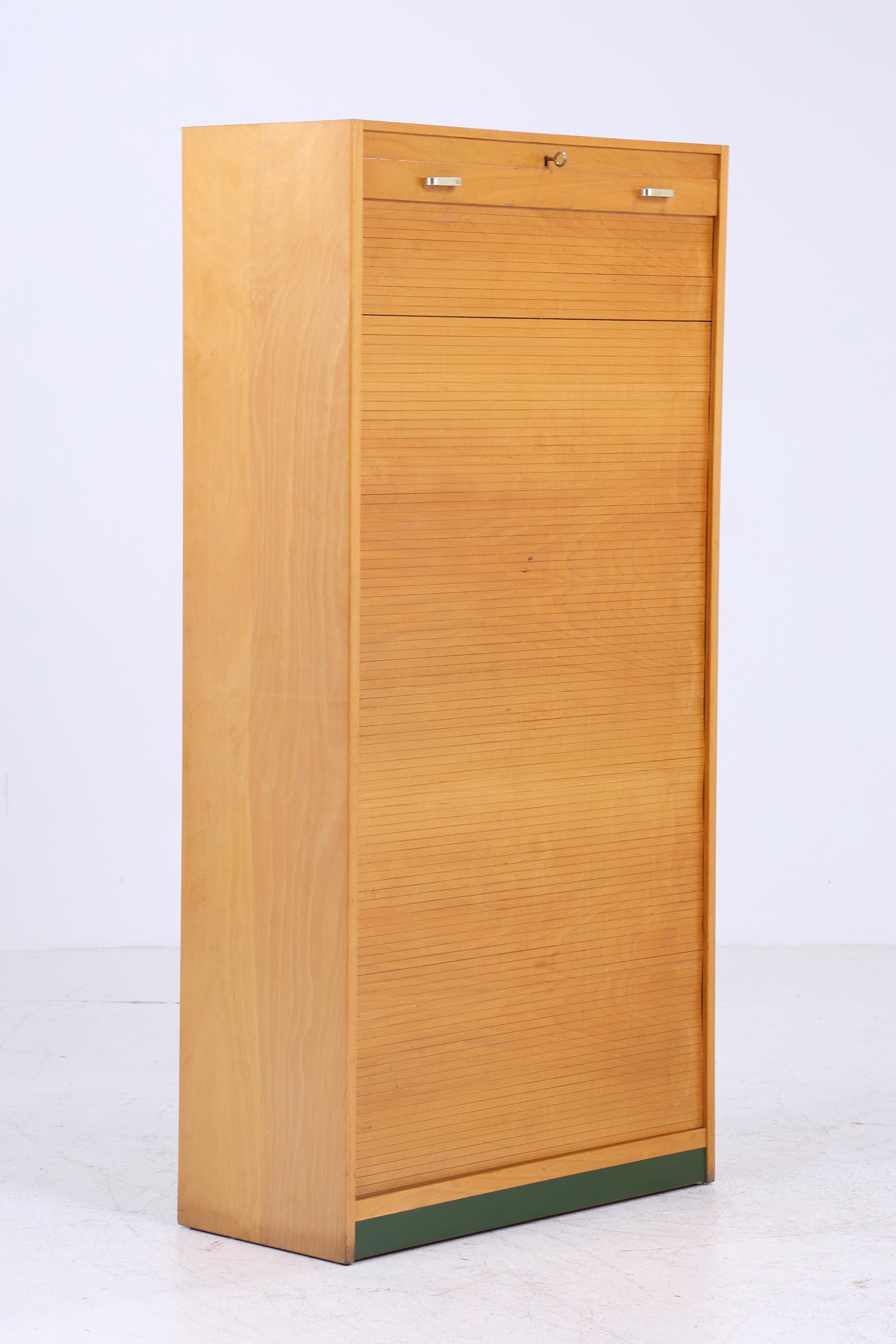 Vintage Rollladenschrank 60er Jahre | Mid Century Schrank Bücherschrank Highboard Holz Aufbewahrung Aktenschrank