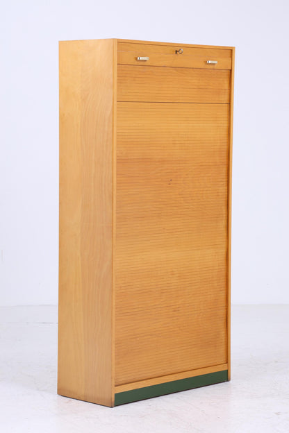 Vintage Rollladenschrank 60er Jahre | Mid Century Schrank Bücherschrank Highboard Holz Aufbewahrung Aktenschrank