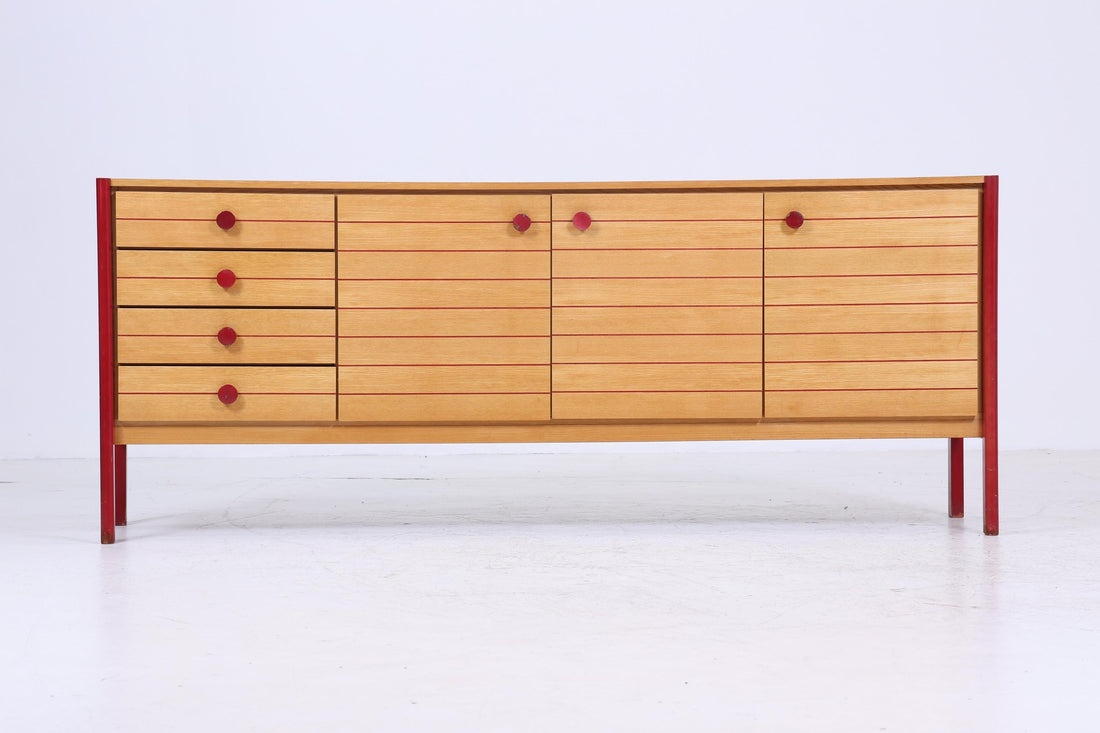 Vintage Sideboard 60er Jahre | Mid Century Schubladen TV Board mit Schubladen &amp; Fächern Retro Anrichte Holz Aufbewahrung