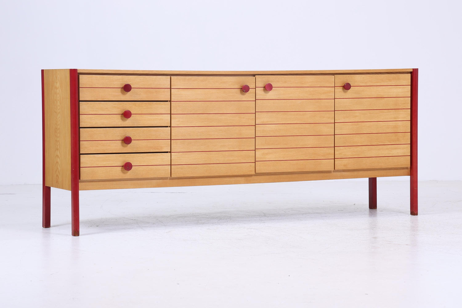 Vintage Sideboard 60er Jahre | Mid Century Schubladen TV Board mit Schubladen &amp; Fächern Retro Anrichte Holz Aufbewahrung