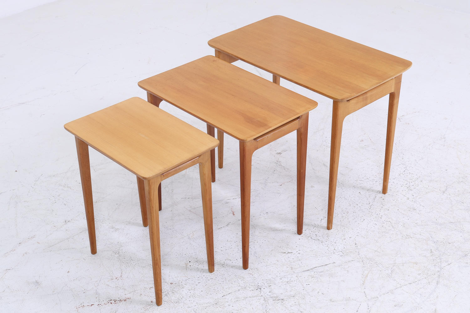 Vintage Satztische 60er Jahre | Mid Century Couchtische | 3 Beistelltische 60er Jahre Eckig Holz