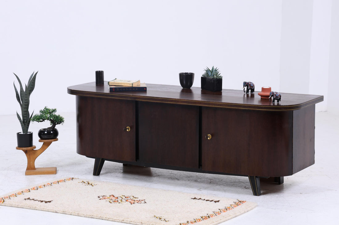 Dunkles Vintage Lowboard 60er Jahre | Mid Century Sideboard mit Fächern Retro Dunkel Holz