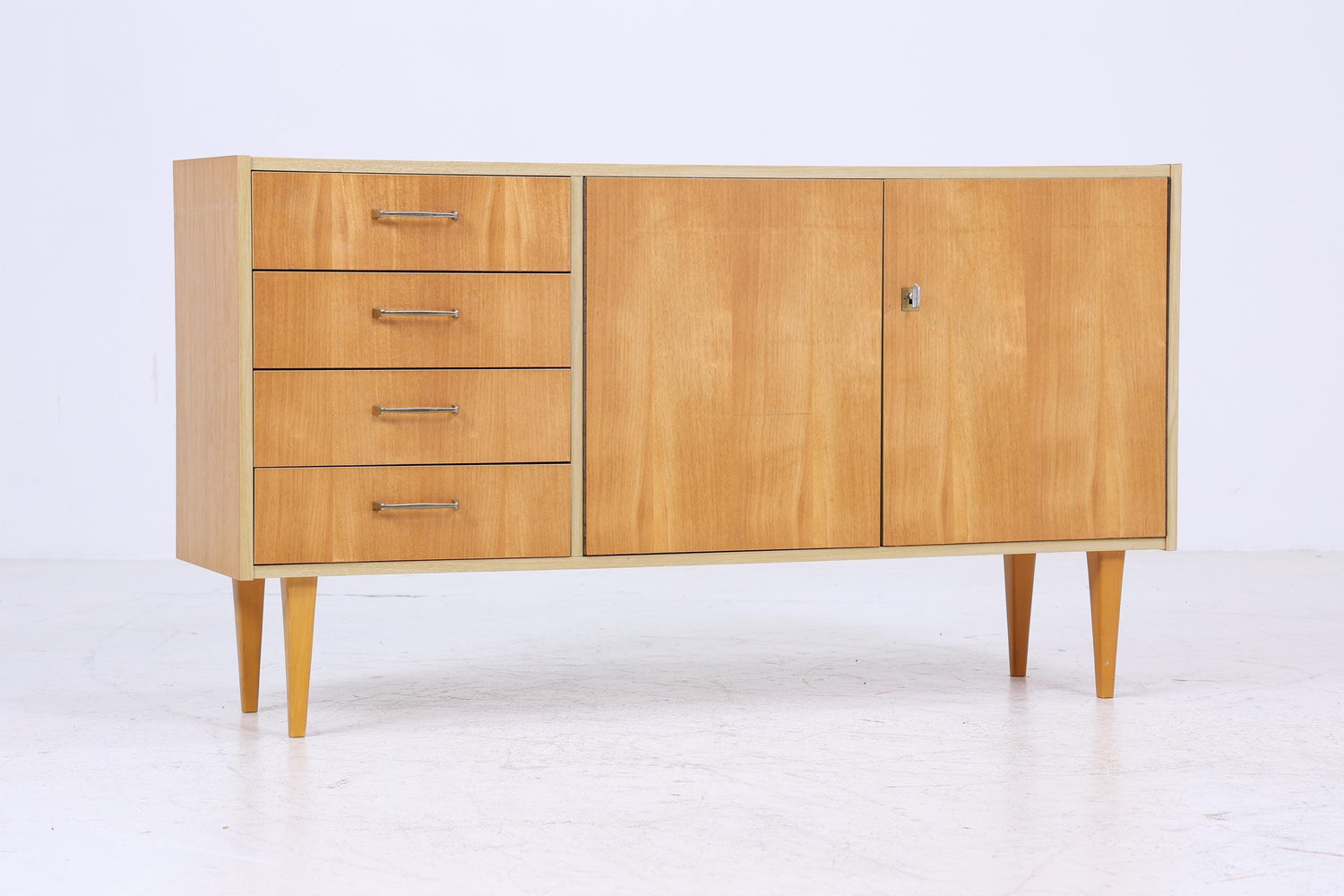 Vintage Sideboard 60er Jahre | Mid Century Schubladen TV Board mit Schubladen &amp; Fächern Retro Anrichte Holz Aufbewahrung