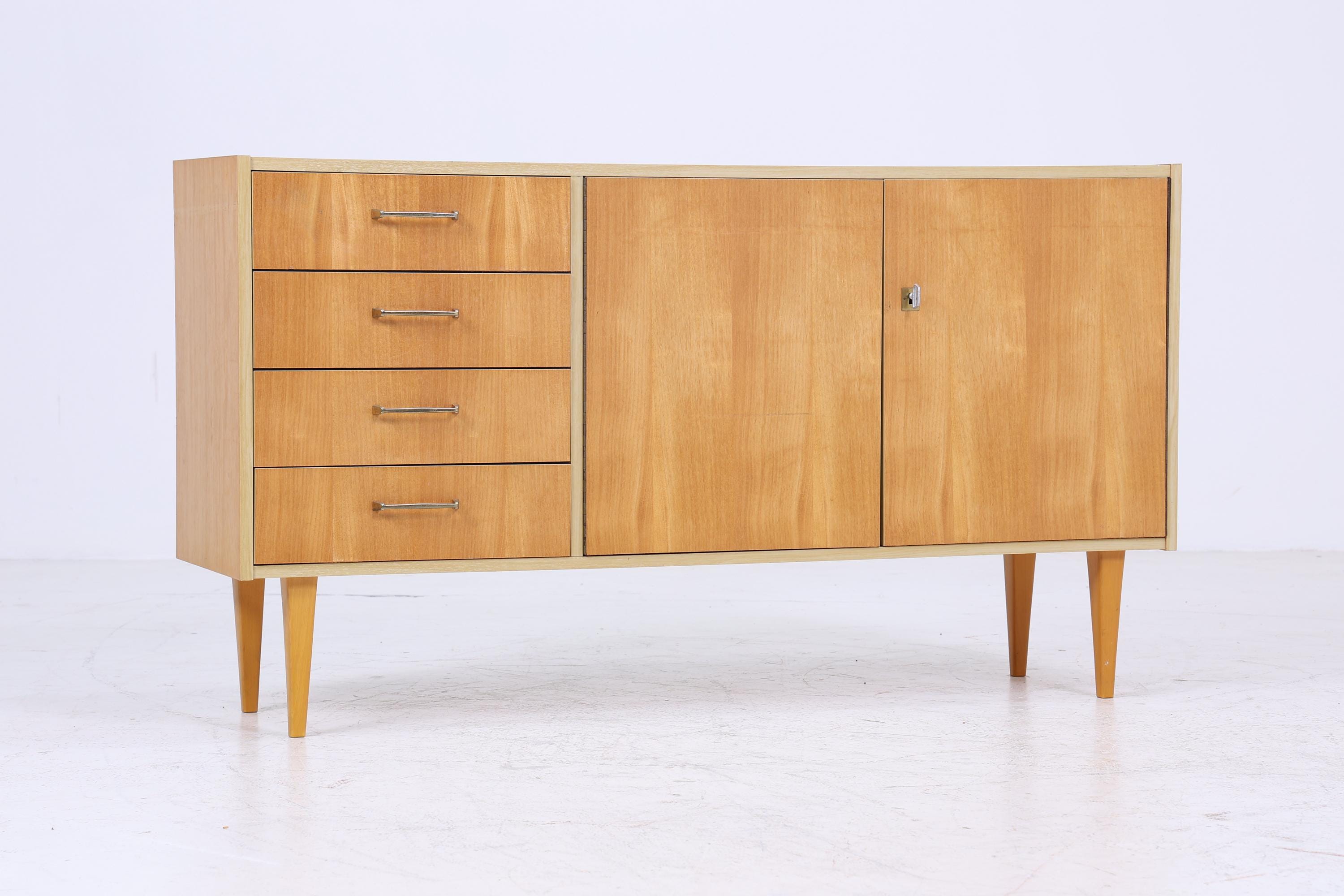 Vintage Sideboard 60er Jahre | Mid Century Schubladen TV Board mit Schubladen &amp; Fächern Retro Anrichte Holz Aufbewahrung