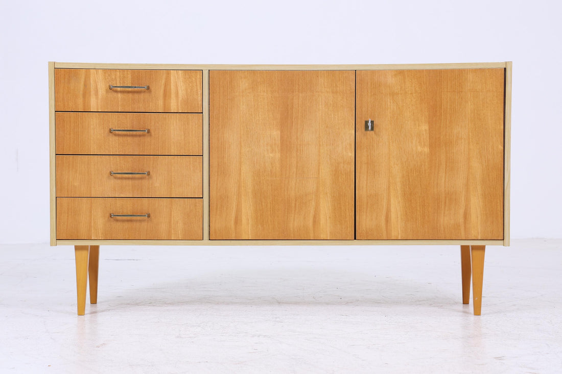 Vintage Sideboard 60er Jahre | Mid Century Schubladen TV Board mit Schubladen &amp; Fächern Retro Anrichte Holz Aufbewahrung