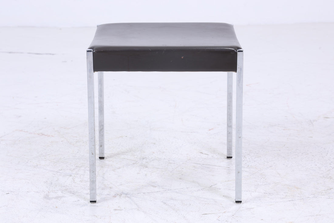 Vintage Leder Hocker | Mid Century Sitzhocker Chrom | Retro Stuhl 60er 70er