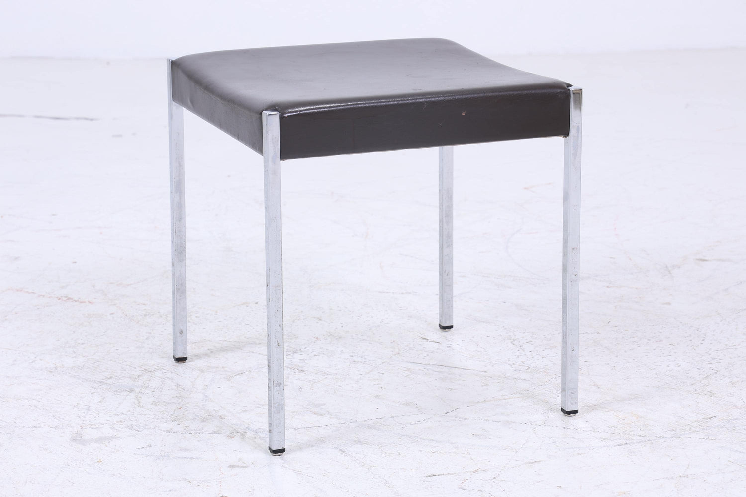 Vintage Leder Hocker | Mid Century Sitzhocker Chrom | Retro Stuhl 60er 70er