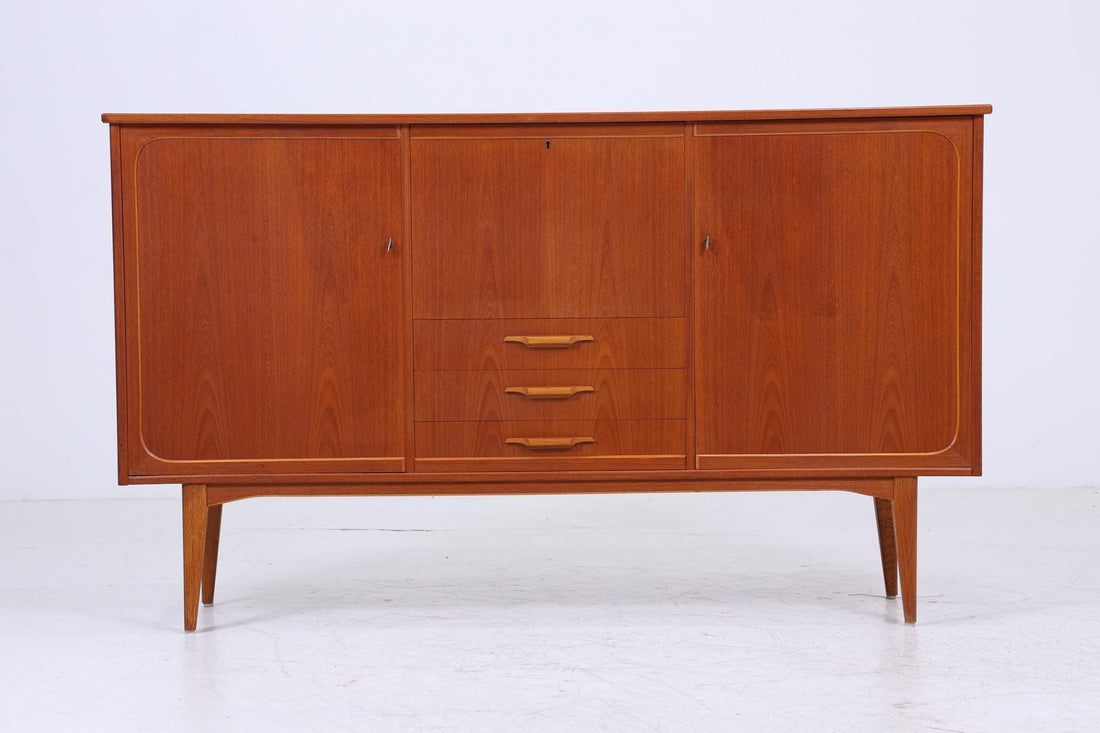Vintage Teak Highboard 60er Jahre | Mid Century Sideboard Schubladen Schrank Holz Aufbewahrung