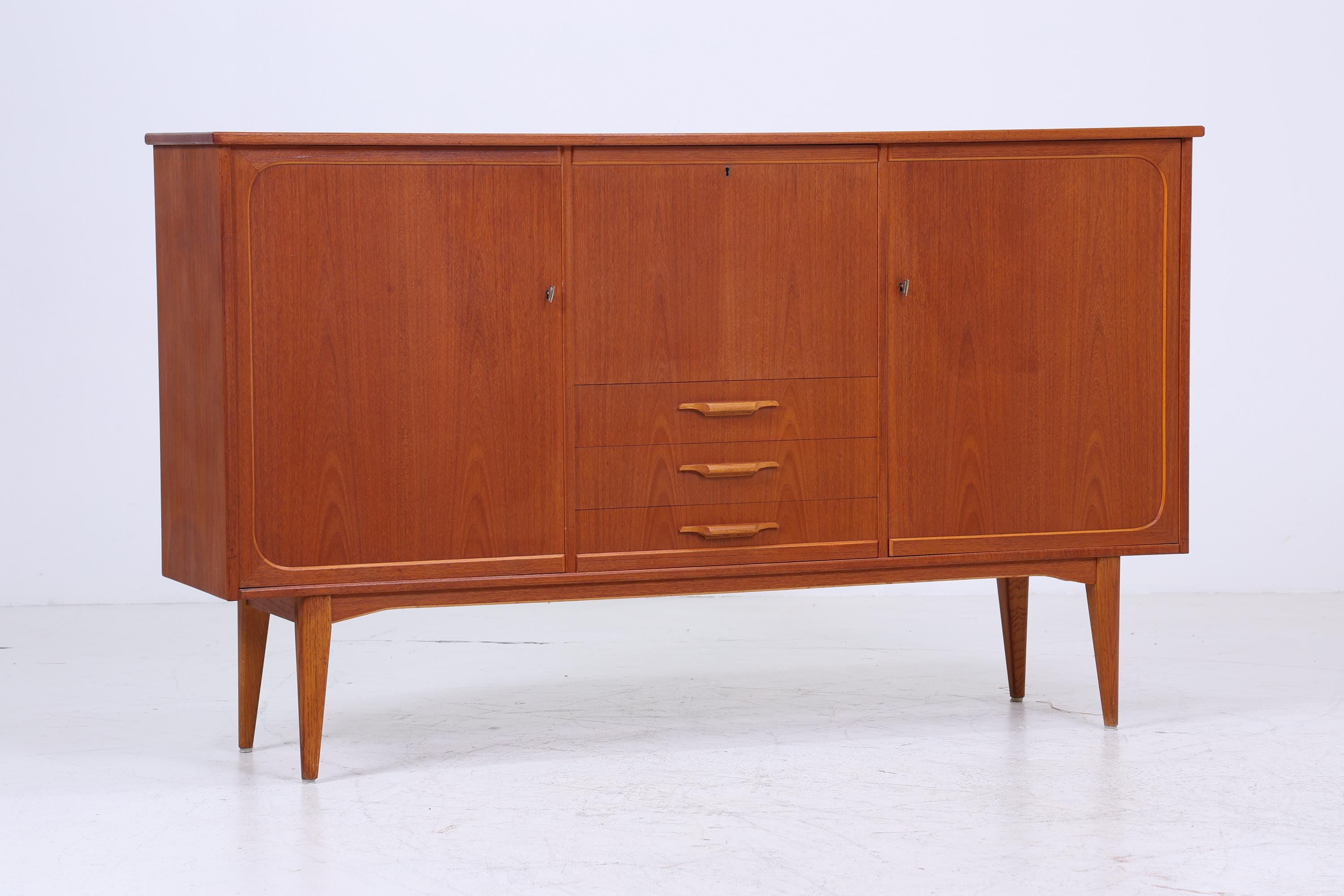 Vintage Teak Highboard 60er Jahre | Mid Century Sideboard Schubladen Schrank Holz Aufbewahrung