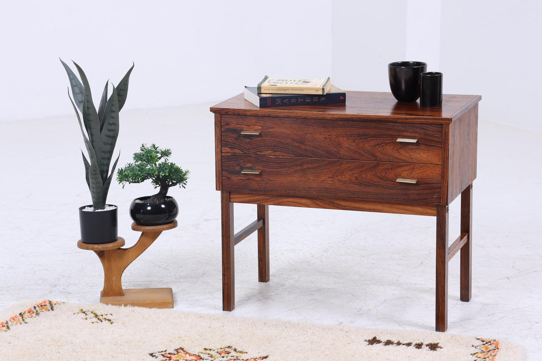 Vintage Schubladen Kommode | Mid Century Schubladen Nachttsich | Retro 60er Jahre Palisander Aufbewahrung