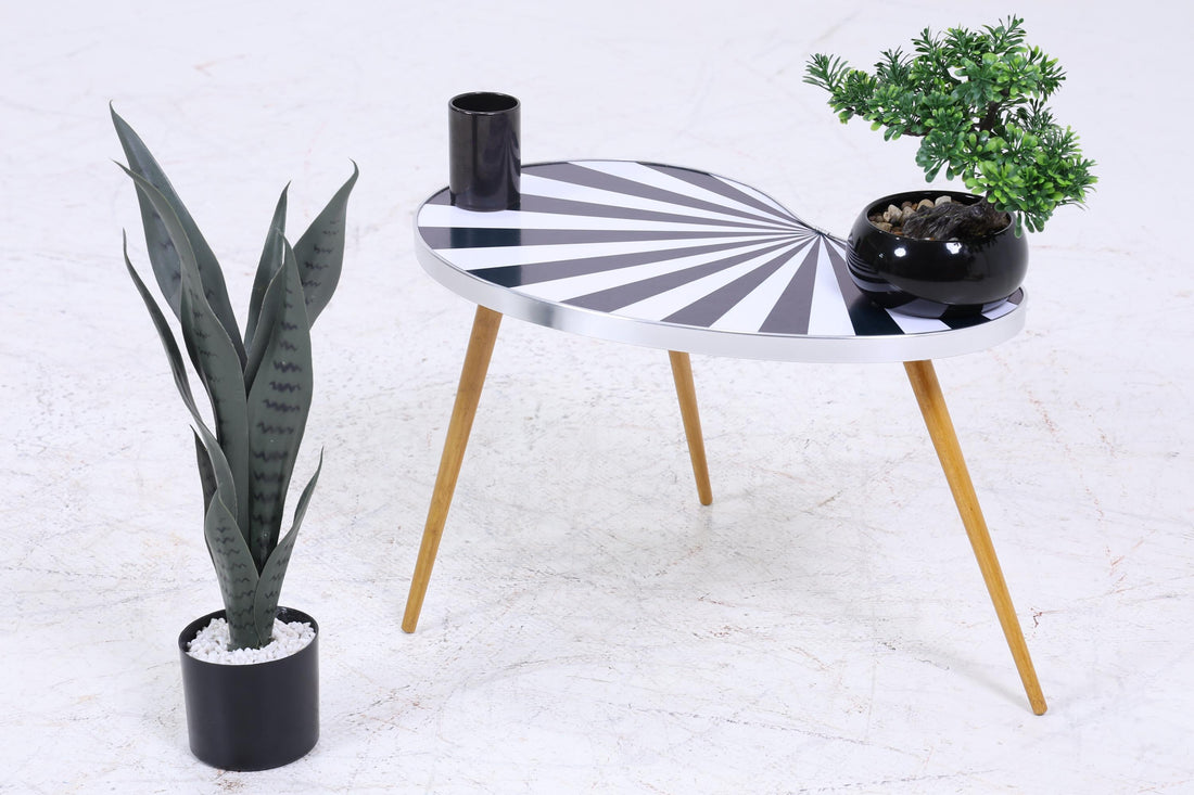 Vintage Nierentisch | Mid Century Blumentisch | Beistelltische Muster Schwarz Weiß 60er Jahre