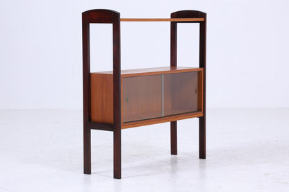 Vintage Teak Glas Kommode 60er Jahre |  Retro Glas Bar -  Mid Century Konsolentisch Vitrine Holz Design