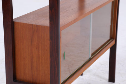 Vintage Teak Glas Kommode 60er Jahre |  Retro Glas Bar -  Mid Century Konsolentisch Vitrine Holz Design