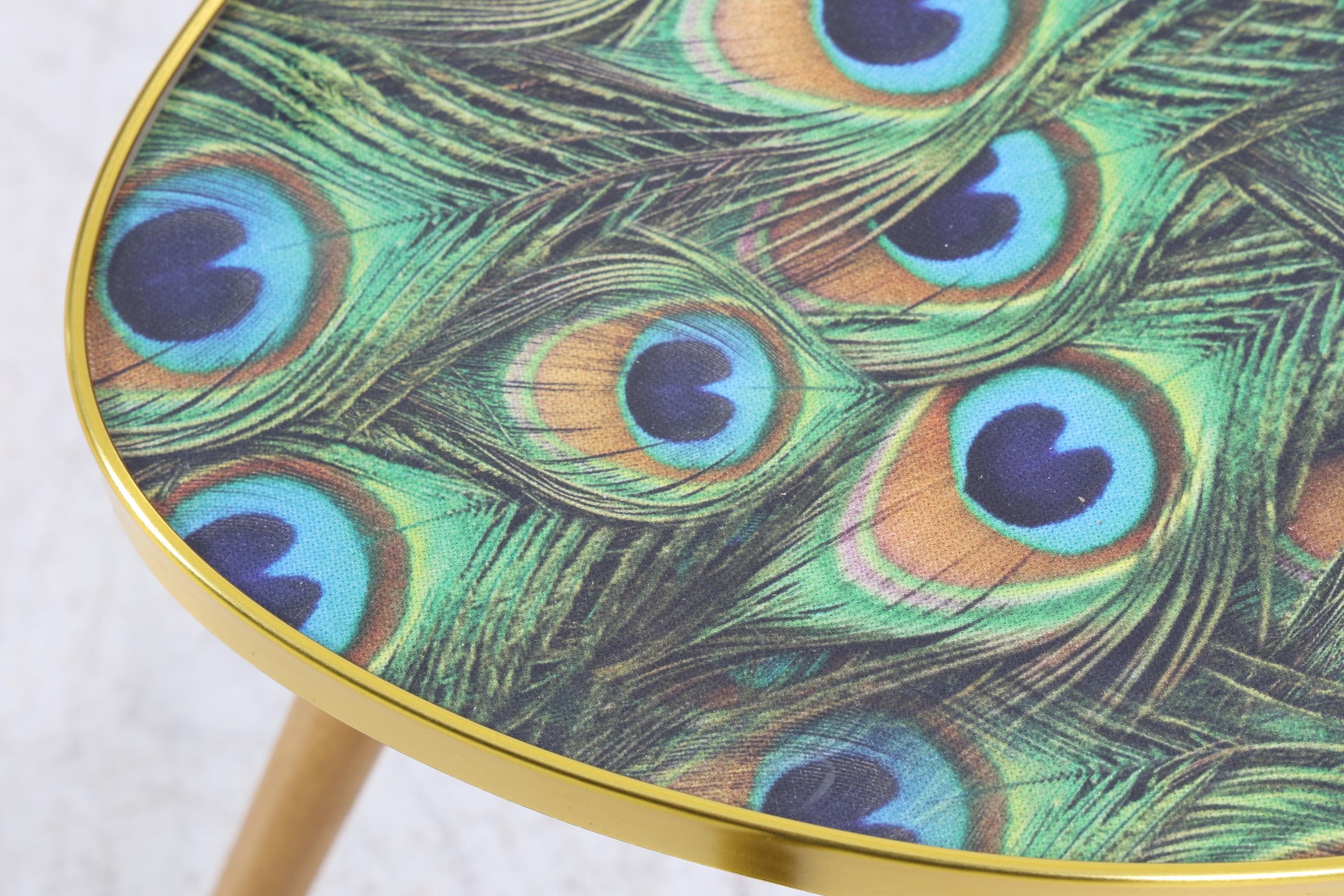 Vintage Blumentisch mit Pfauen Muster | Mid Century Beistelltisch | Telefontisch 60er Jahre