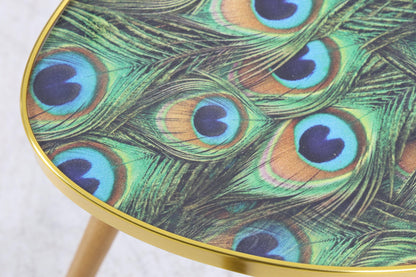 Vintage Blumentisch mit Pfauen Muster | Mid Century Beistelltisch | Telefontisch 60er Jahre
