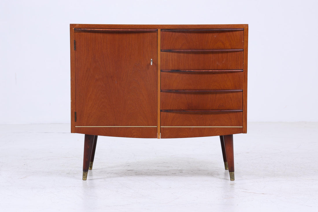 Vintage Teak Kommode mit ausziehbarer Schreibplatte | Mid Century Schubladen Schrank Holz Aufbewahrung 60er Jahre