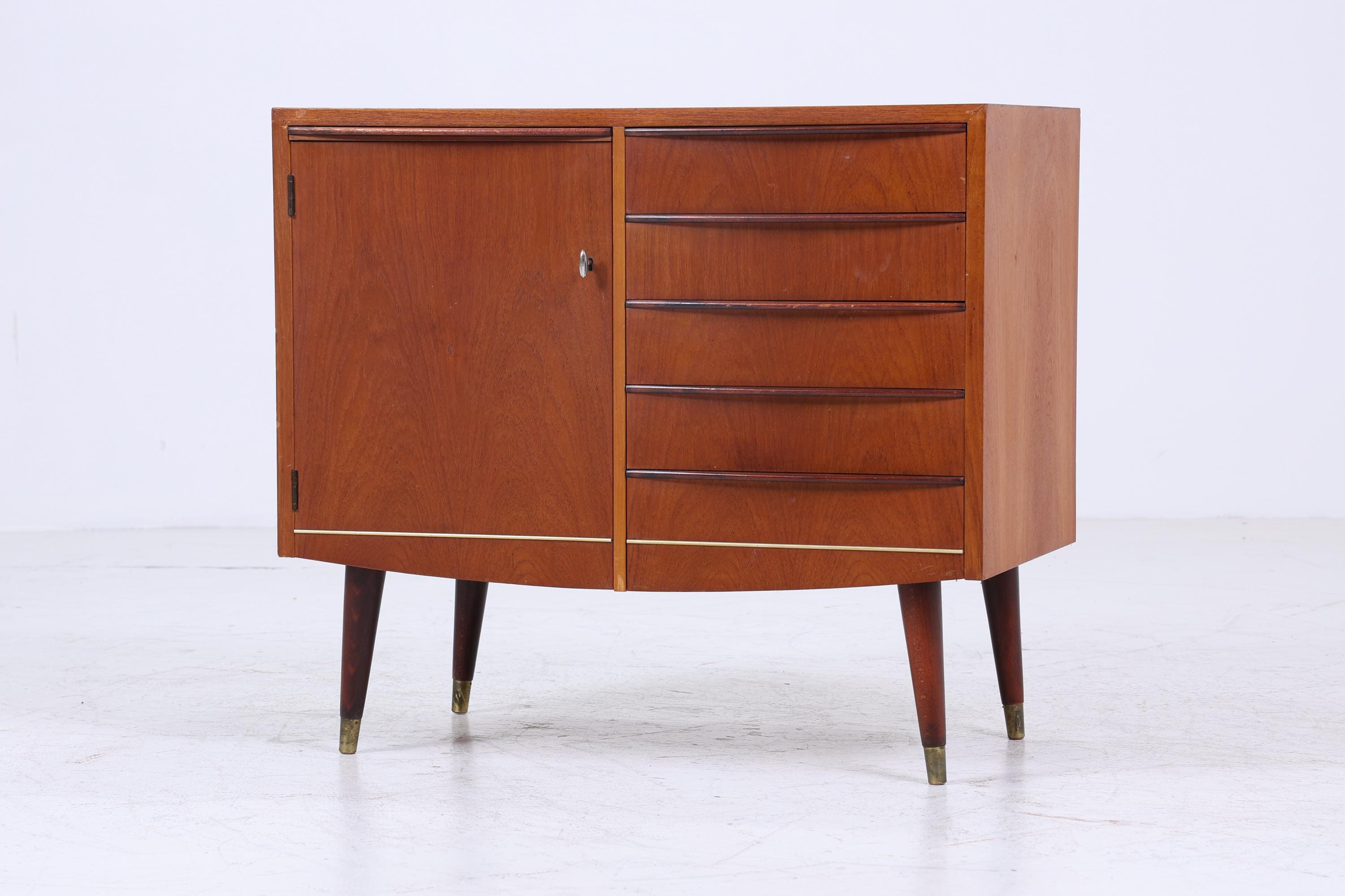 Vintage Teak Kommode mit ausziehbarer Schreibplatte | Mid Century Schubladen Schrank Holz Aufbewahrung 60er Jahre