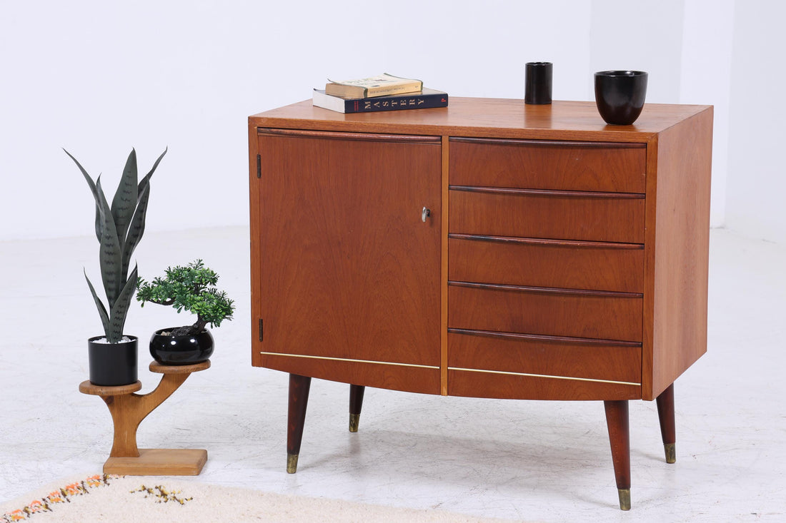 Vintage Teak Kommode mit ausziehbarer Schreibplatte | Mid Century Schubladen Schrank Holz Aufbewahrung 60er Jahre