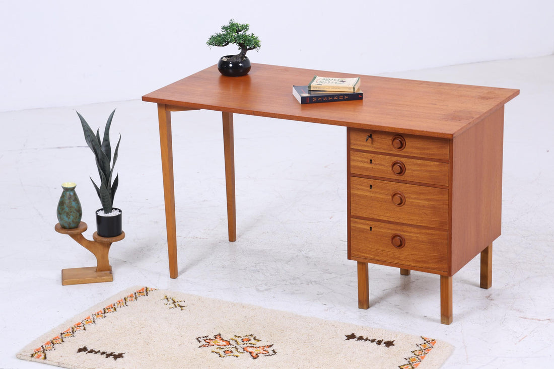 Vintage Teak Schreibtisch aus den 60ern | Mid Century Schubladen Arbeitstisch Bürotisch Tisch Retro Holz
