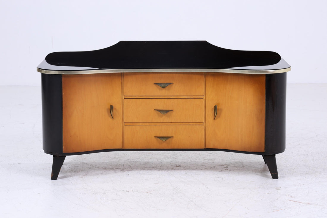 Vintage Kommode 60er Jahre | Mid Century Schubladen TV Board mit Glas &amp; Fächern Retro Holz Aufbewahrung