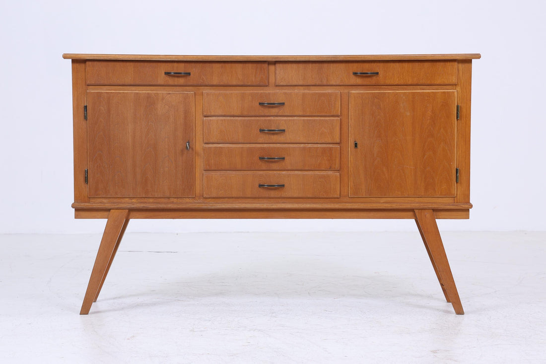 Vintage Sideboard 60er Jahre | Mid Century Schubladen TV Board mit Schubladen &amp; Fächern Retro Holz Aufbewahrung Anrichte