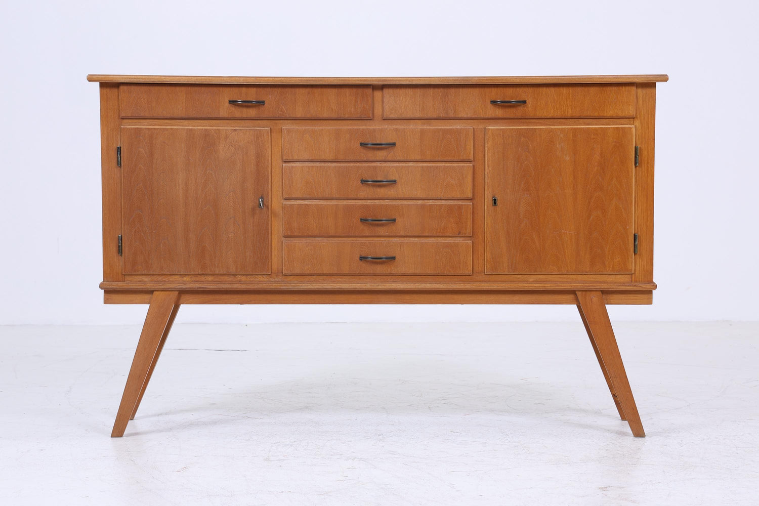 Vintage Sideboard 60er Jahre | Mid Century Schubladen TV Board mit Schubladen &amp; Fächern Retro Holz Aufbewahrung Anrichte