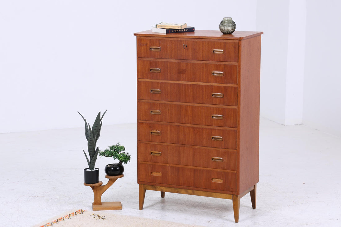 Vintage Teak Schubladen Kommode | Mid Century Schrank Holz Aufbewahrung 60er Jahre Herrenkommode