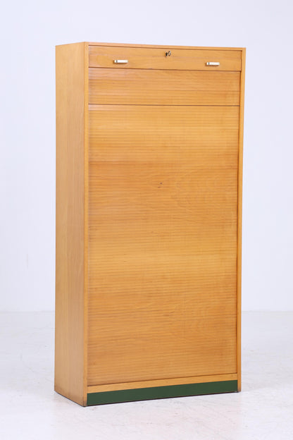 Vintage Rollladenschrank 60er Jahre | Mid Century Schrank Bücherschrank Highboard Holz Aufbewahrung Aktenschrank