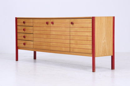 Vintage Sideboard 60er Jahre | Mid Century Schubladen TV Board mit Schubladen &amp; Fächern Retro Anrichte Holz Aufbewahrung