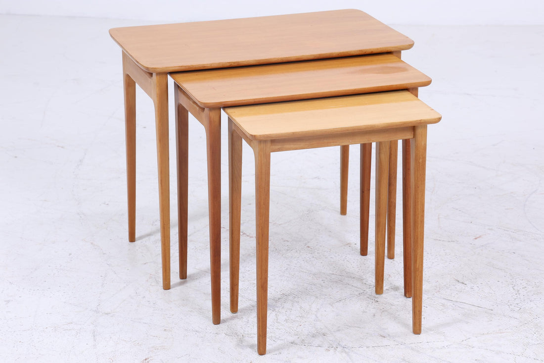 Vintage Satztische 60er Jahre | Mid Century Couchtische | 3 Beistelltische 60er Jahre Eckig Holz