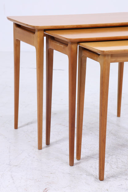 Vintage Satztische 60er Jahre | Mid Century Couchtische | 3 Beistelltische 60er Jahre Eckig Holz