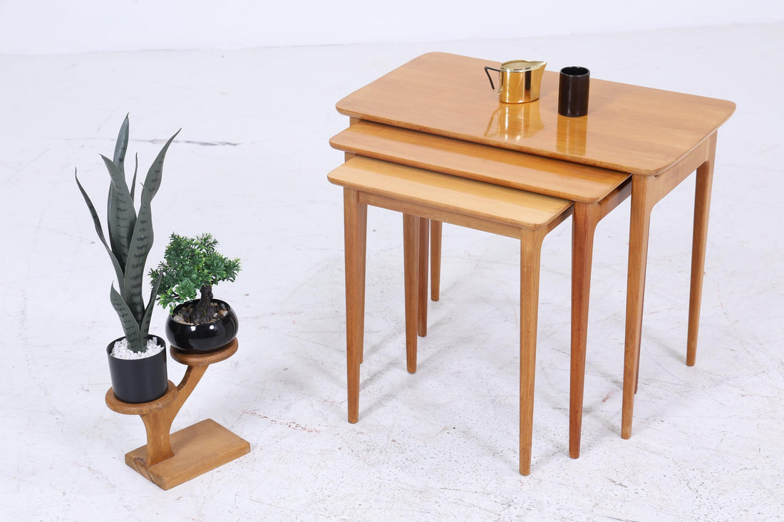 Vintage Satztische 60er Jahre | Mid Century Couchtische | 3 Beistelltische 60er Jahre Eckig Holz