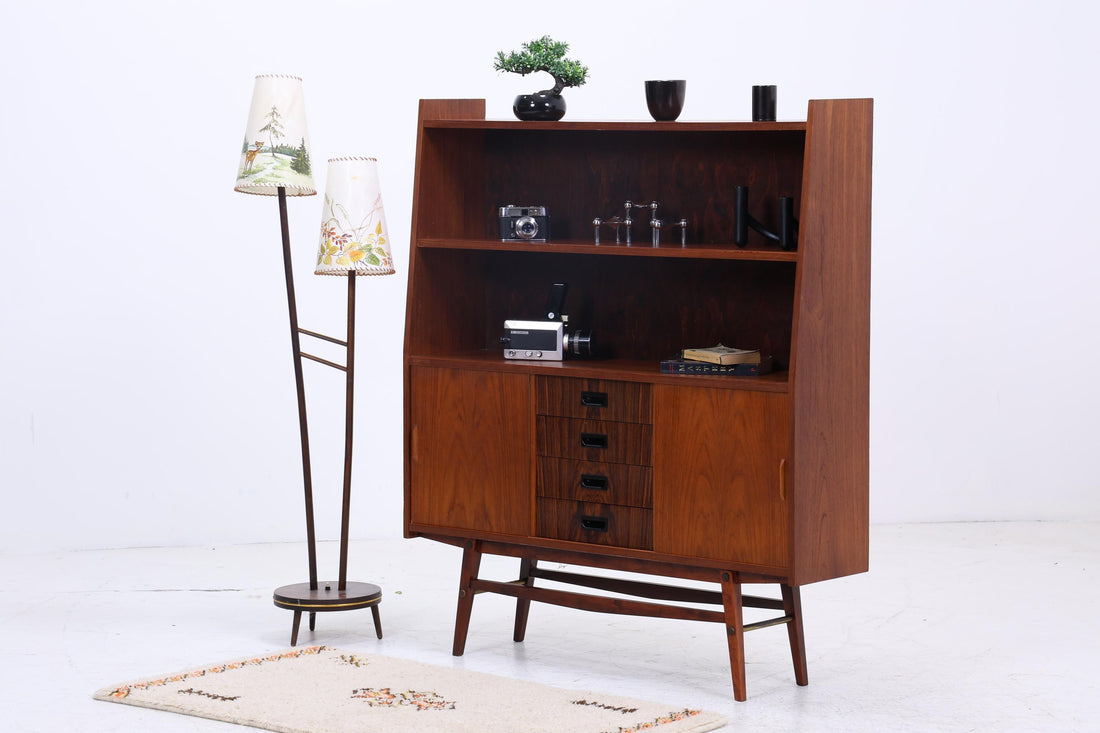 Vintage Teak Regalschrank | Mid Century Regal | 60er Retro Bücherregal Holz Aufbewahrung Palisander