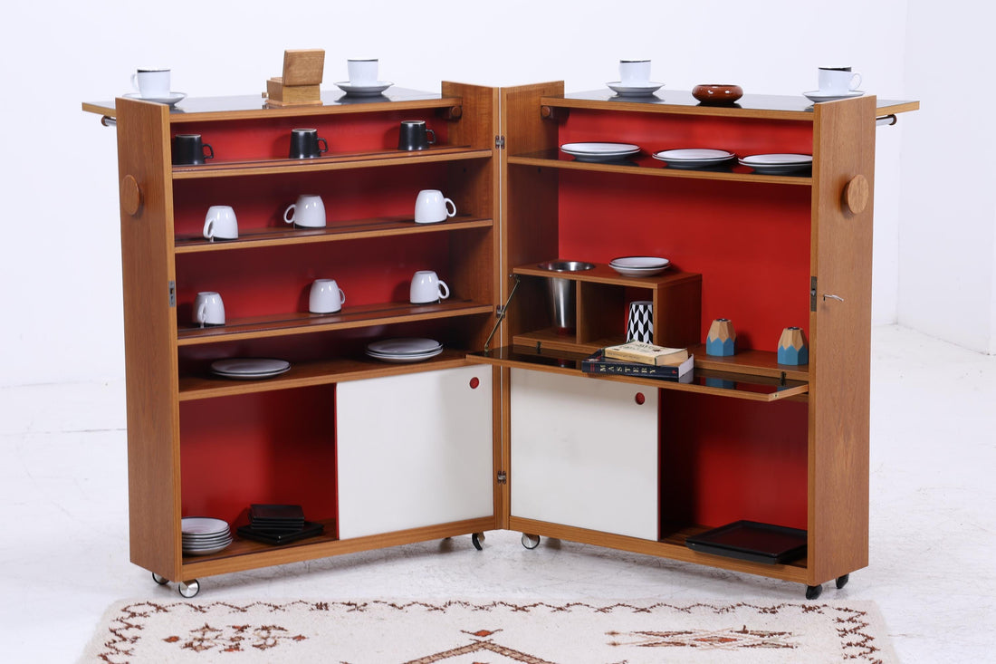 Klappbarer Vintage Teak Barschrank von Johannes Andersen | Mid Century Bar | 60er Retro Rollbar Holz Aufbewahrung Kommode