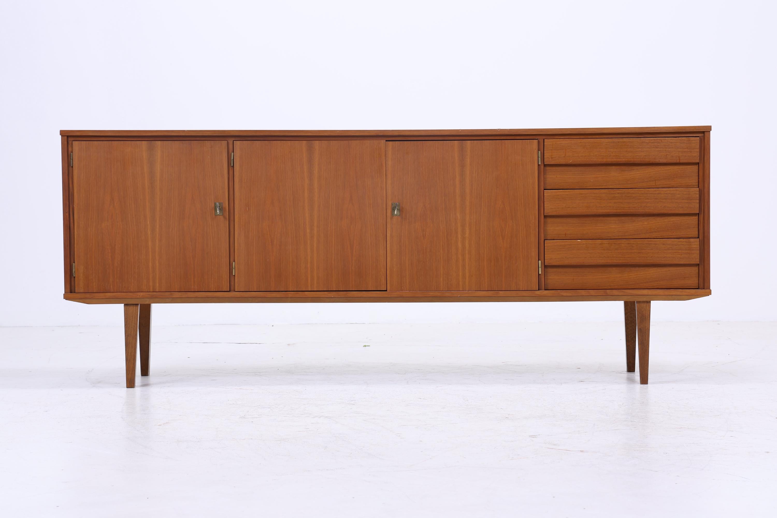 Vintage Nussbaum Sideboard 60er Jahre | Mid Century TV Board mit Schubladen &amp; Fächern Holz Aufbewahrung Anrichte