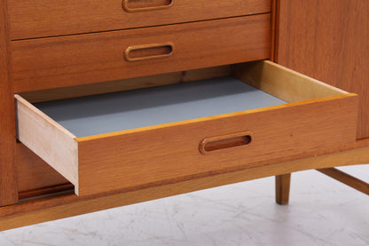 Vintage Teak Sideboard 60er Jahre | Mid Century TV Board mit Schubladen &amp; Schiebetüren Retro Holz Aufbewahrung