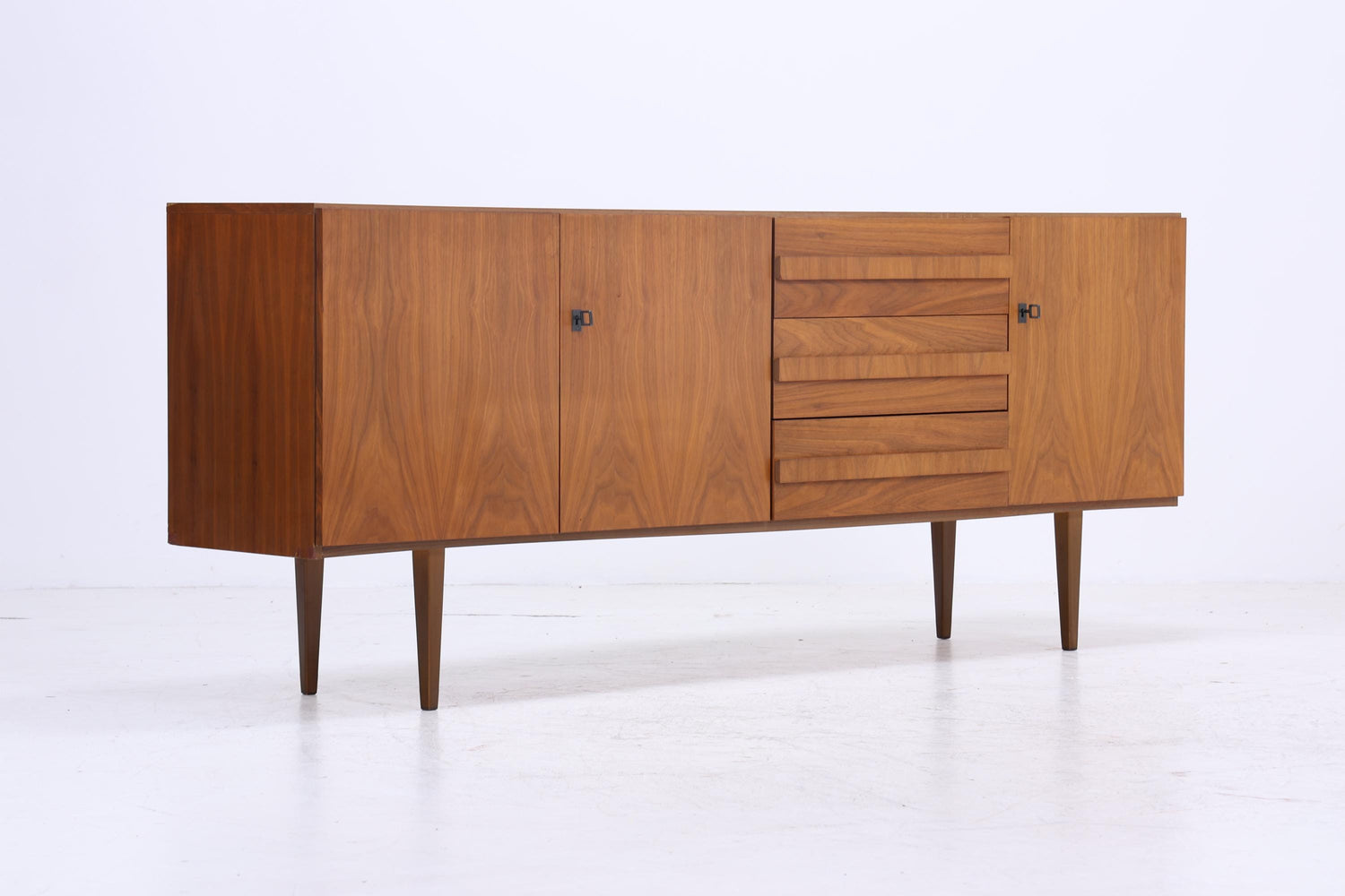 Vintage Nussbaum Sideboard 60er Jahre | Mid Century TV Board mit Schubladen &amp; Fächern Holz Aufbewahrung Anrichte