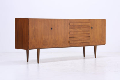 Vintage Nussbaum Sideboard 60er Jahre | Mid Century TV Board mit Schubladen &amp; Fächern Holz Aufbewahrung Anrichte