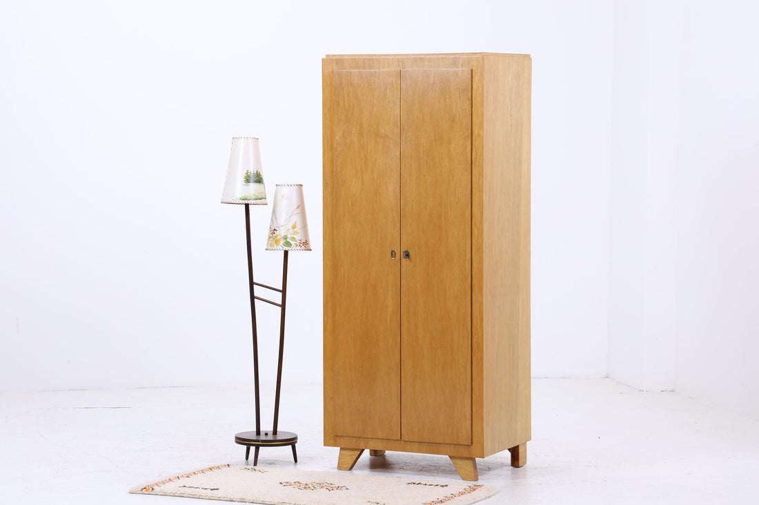 Schmaler Vintage Kleiderschrank | Mid Century Wäscheschrank | 60er Jahre Schrank | mit 1 Kleiderstange
