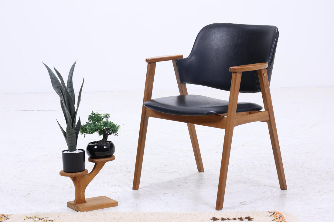 Vintage Teak Stuhl von Erik Kirkegaard für Glostrup | Mid Century Leder Stuhl 60er Jahre | Küchenstuhl