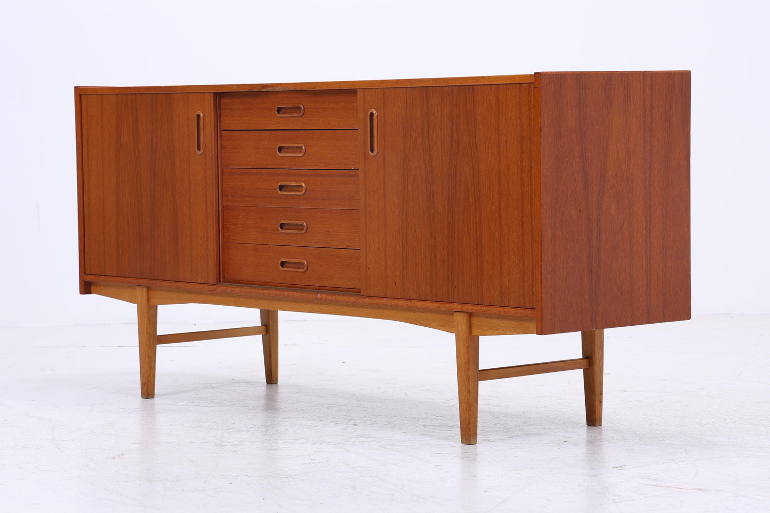 Vintage Teak Sideboard 60er Jahre | Mid Century TV Board mit Schubladen &amp; Schiebetüren Retro Holz Aufbewahrung