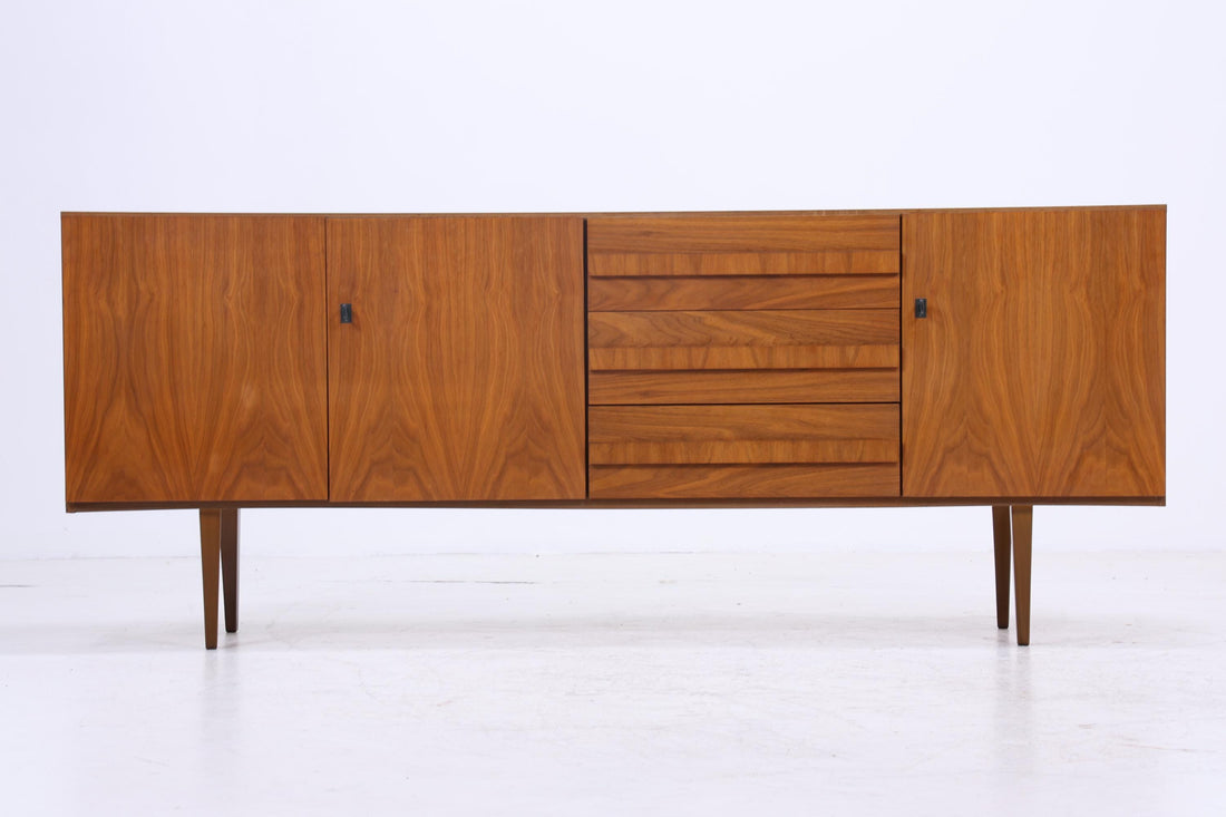 Vintage Nussbaum Sideboard 60er Jahre | Mid Century TV Board mit Schubladen &amp; Fächern Holz Aufbewahrung Anrichte