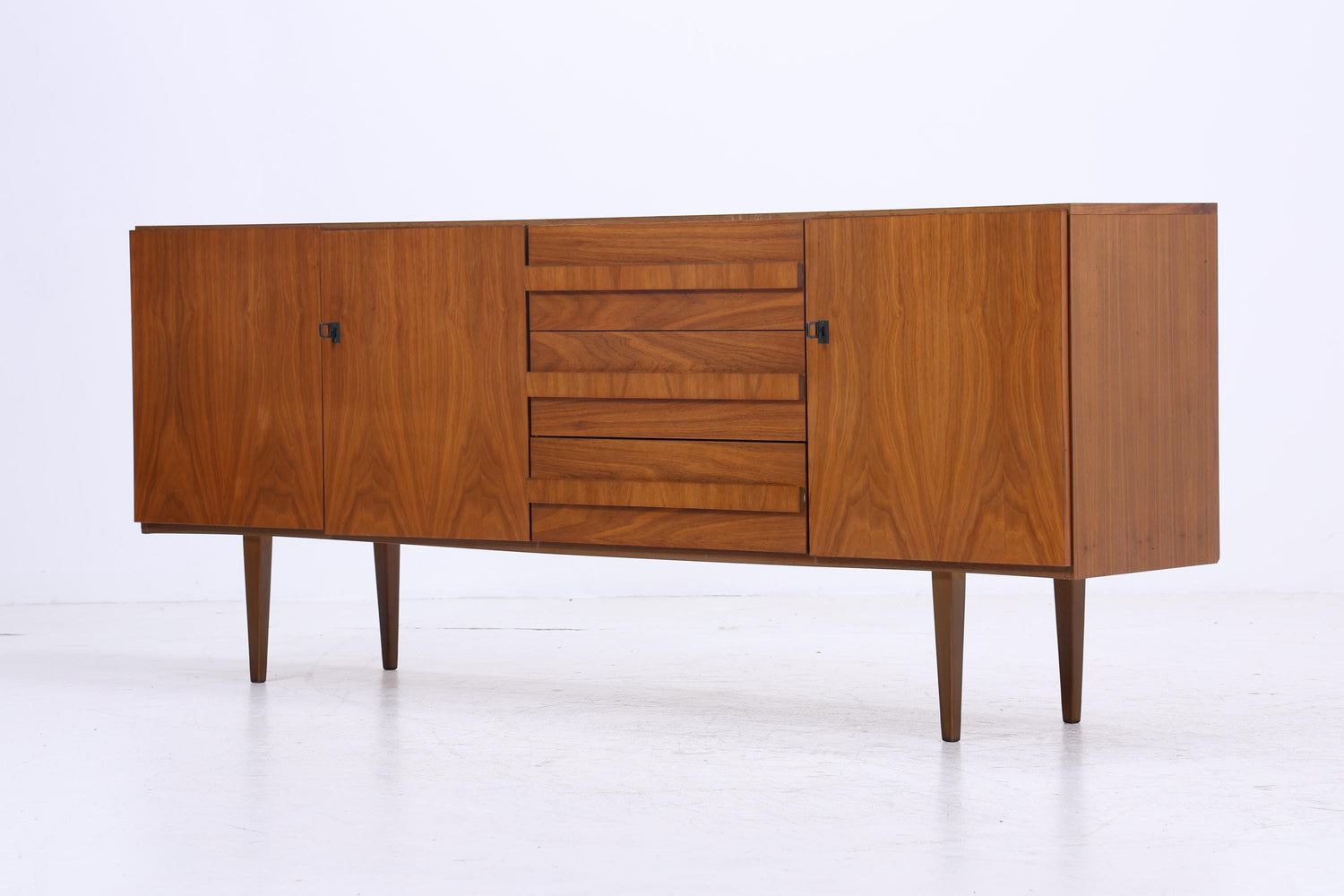 Vintage Nussbaum Sideboard 60er Jahre | Mid Century TV Board mit Schubladen &amp; Fächern Holz Aufbewahrung Anrichte
