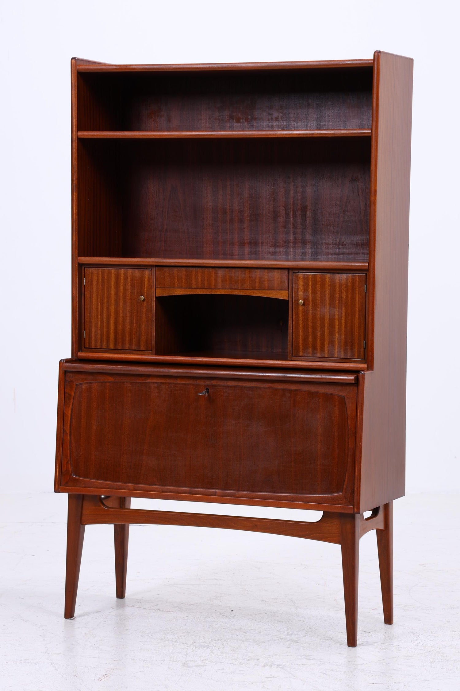 Vintage Mahagoni Regal Möbelfabrik Treman 60er Jahre | Mid Century Schrank Retro Sekretär Holz Aufbewahrung