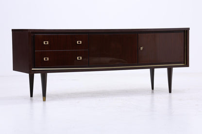 Vintage Hochglanz Lowboard 60er Jahre | Mid Century Sideboard Anrichte mit Schubladen, Fächern Retro Holz Aufbewahrung
