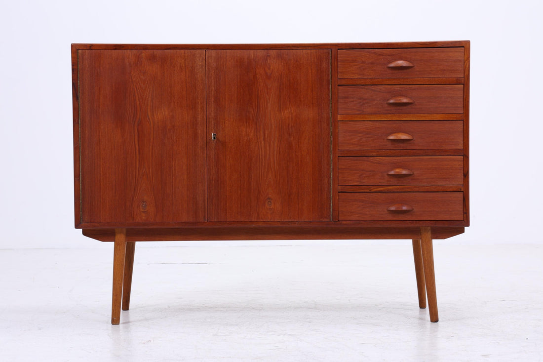 Vintage Teak Sideboard 60er Jahre Danish Design | Mid Century TV Board mit Schubladen &amp; Fächern Retro Holz Aufbewahrung