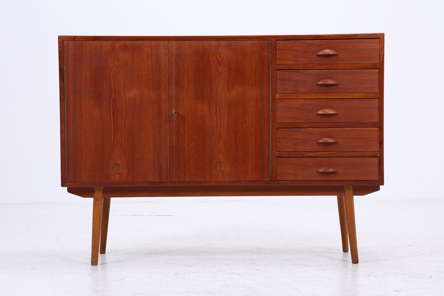 Vintage Teak Sideboard 60er Jahre Danish Design | Mid Century TV Board mit Schubladen &amp; Fächern Retro Holz Aufbewahrung