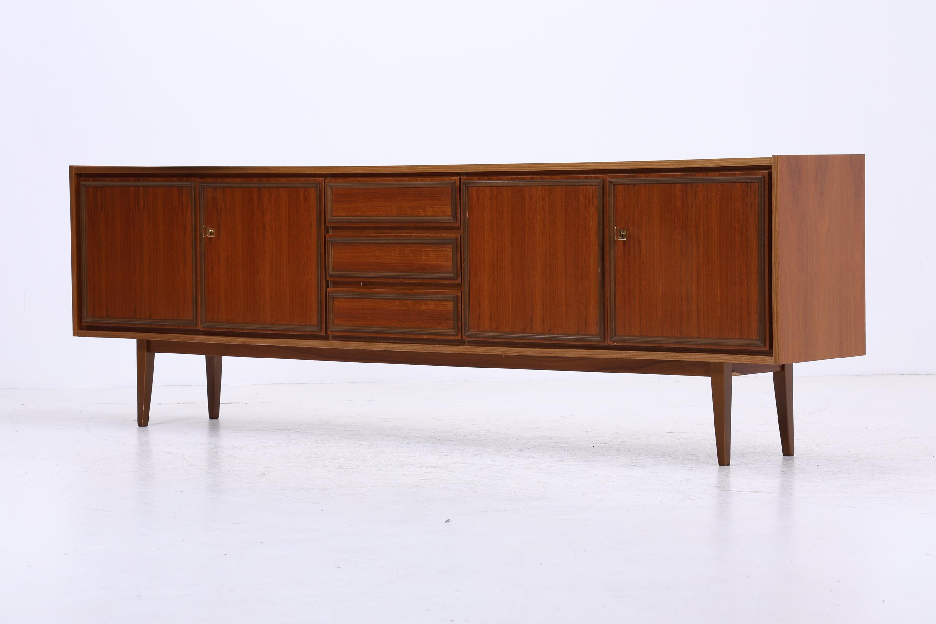 Vintage Teak Sideboard 60er Jahre | Mid Century TV Board mit Schubladen &amp; Fächern Retro Holz Aufbewahrung