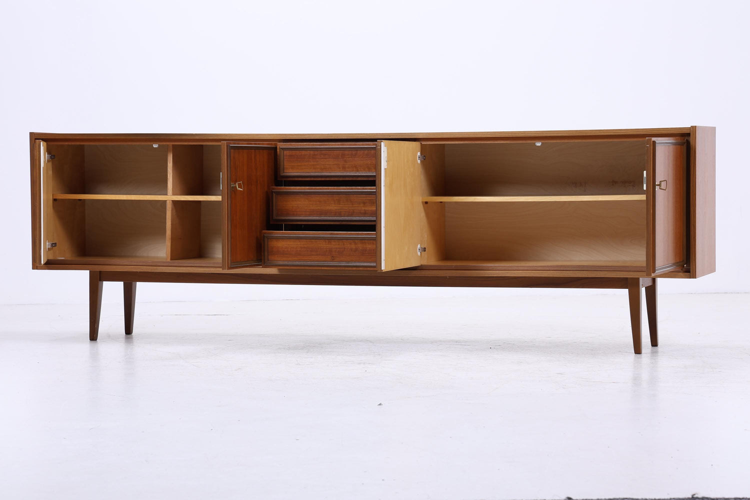 Vintage Teak Sideboard 60er Jahre | Mid Century TV Board mit Schubladen &amp; Fächern Retro Holz Aufbewahrung