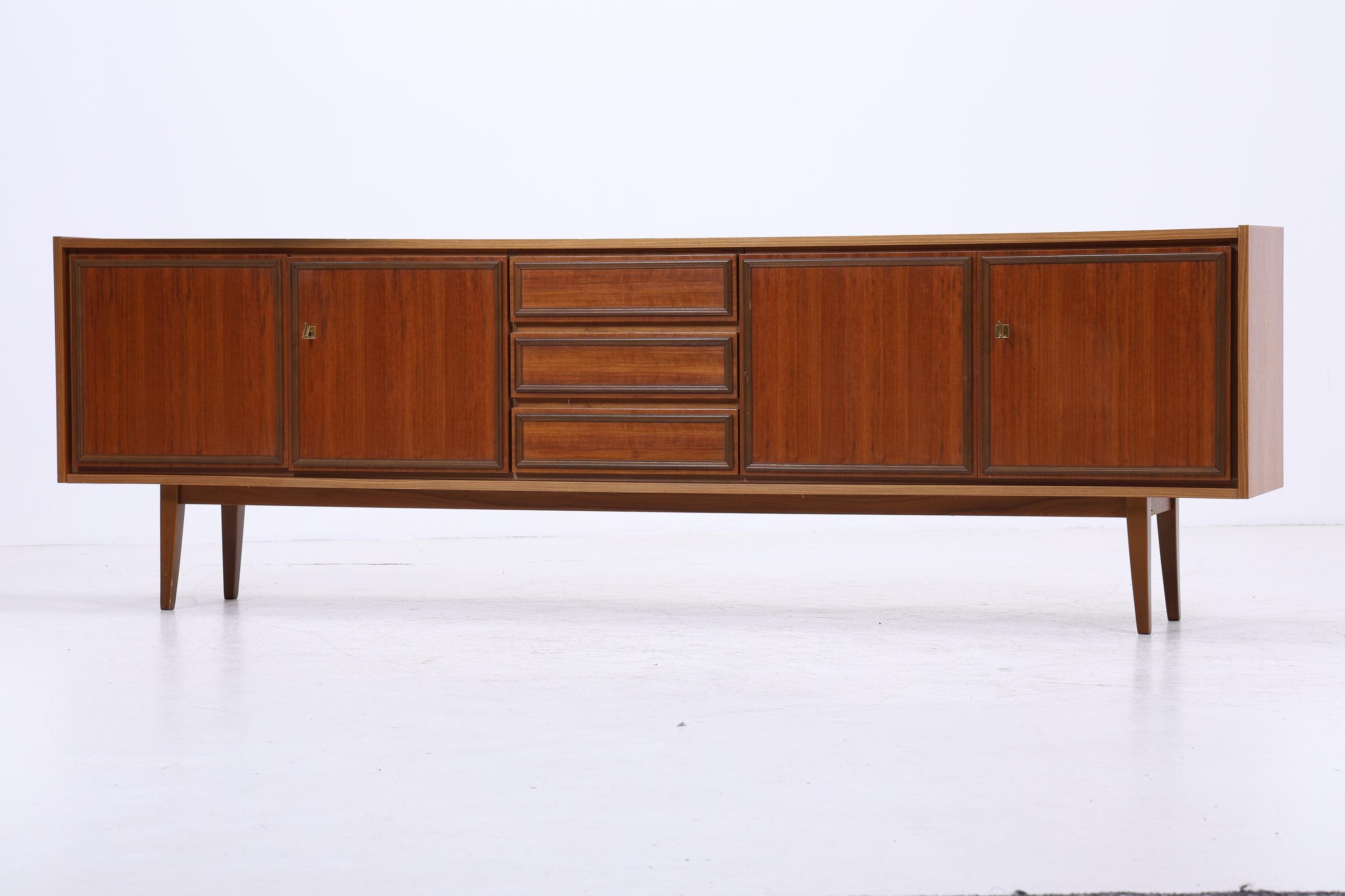 Vintage Teak Sideboard 60er Jahre | Mid Century TV Board mit Schubladen &amp; Fächern Retro Holz Aufbewahrung